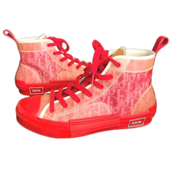 Dior Technical Canvas Oblique B23 Red High Top Sneakers EU 46 US Men's Size 12 - Picture 1 of 10